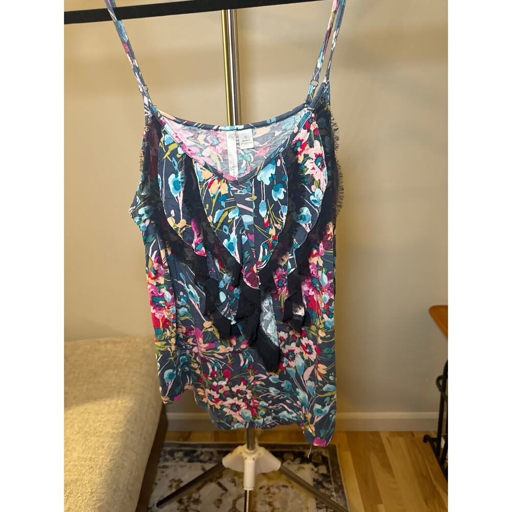 Lauren Conrad Floral Navy Tank Multicolor Floral Spaghetti Strap Women's Size S